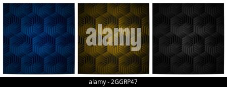 Set of geometric pattern dark background with polygonal shape. Luxury of blue,gold and black background Stock Vector