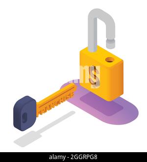Franchise isometric concept with lock and key symbols vector illustration Stock Vector