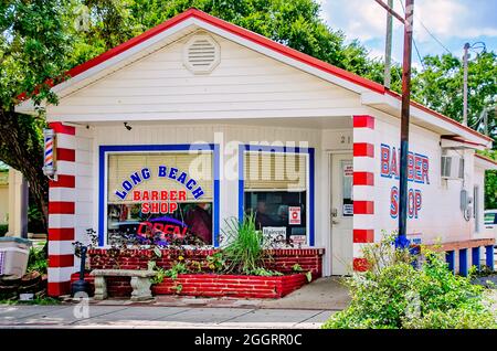 Long Beach Barber Shop is pictured, Aug. 31, 2021, in Long Beach, Mississippi. The barbershop opened in 1959. Stock Photo