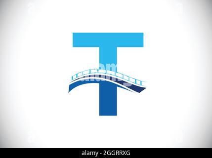 Initial T monogram letter alphabet with bridge sign. Abstract bridge logo design template. Modern vector logo for construction business and company Stock Vector