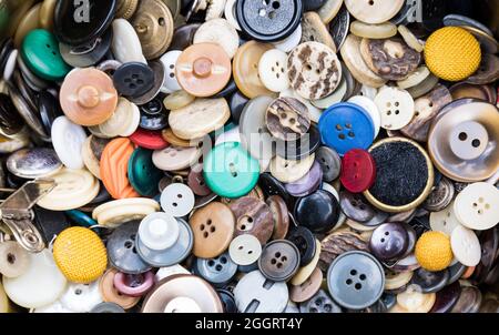 Collection Of Various Colorful Buttons - Accessories And Sewing Utensils Stock Photo