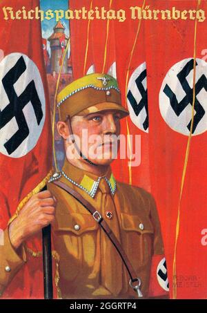 A vintage poster for the annual Nazi Nuremberg Rally showing a ...