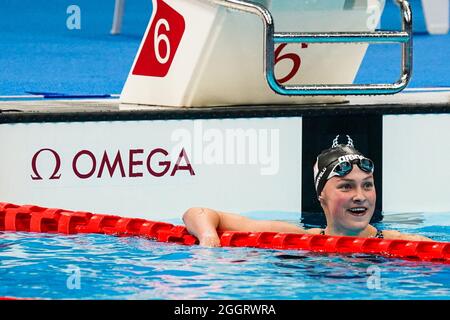 TOKYO, JAPAN - AUGUST 31: Chantalle Zijderveld of the Netherlands competing on Women's 100m Butterfly during the Tokyo 2020 Olympic Games at the Tokyo Aquatics Centre on August 31, 2021 in Tokyo, Japan (Photo by Ilse Schaffers/Orange Pictures) NOCNSF Stock Photo