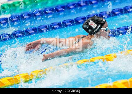 TOKYO, JAPAN - AUGUST 31: Chantalle Zijderveld of the Netherlands competing on Women's 100m Butterfly during the Tokyo 2020 Olympic Games at the Tokyo Aquatics Centre on August 31, 2021 in Tokyo, Japan (Photo by Ilse Schaffers/Orange Pictures) NOCNSF Stock Photo