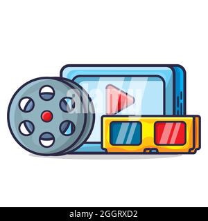 electronic tablet, roll film and 3d glasses for watching movie concept illustration collection Stock Vector