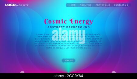 Neon Glowing Fluid Wave, Cosmic Energy Abstract Background Template. Luminous Fluorescent Design Element with Copy Space for Text for Landing Page, Po Stock Vector
