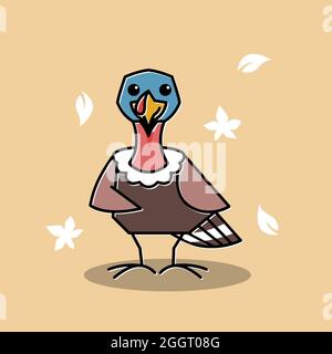 Turkey Bird Female Standing Autumn Fall Thanksgiving Character Cartoon Stock Vector