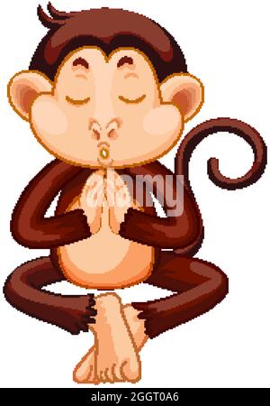 Monkey doing yoga cartoon character illustration Stock Vector