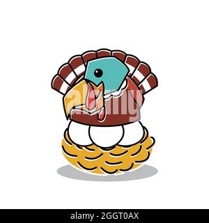 Turkey Bird Farm Sit on Egg Nest Thanksgiving Character Cartoon Stock Vector