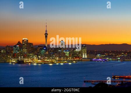 Auckland city at night from Devonport Stock Photo