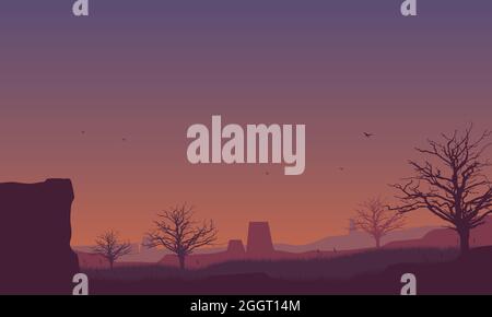 Incredible natural scenery from the outskirts of the city at dusk. Vector illustration of a city Stock Vector