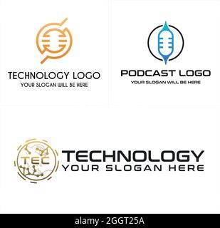 Podcast technology global network logo design Stock Vector