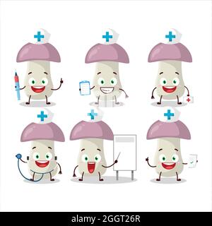 Doctor profession emoticon with rough mushroom cartoon character. Vector illustration Stock Vector