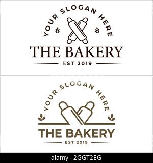 Bakery shop rolling pin logo design Stock Vector