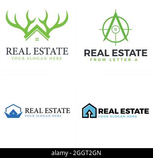 Real estate home hunter deer horn logo design Stock Vector