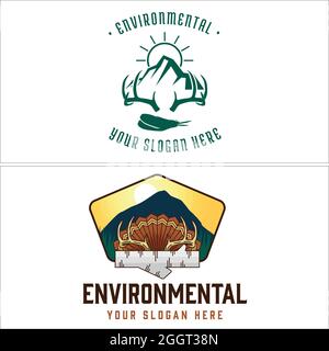 Environmental hunter climbing mountain deer horn logo design Stock Vector