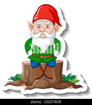 A sticker template with garden gnome or dwarf cartoon chracter illustration Stock Vector