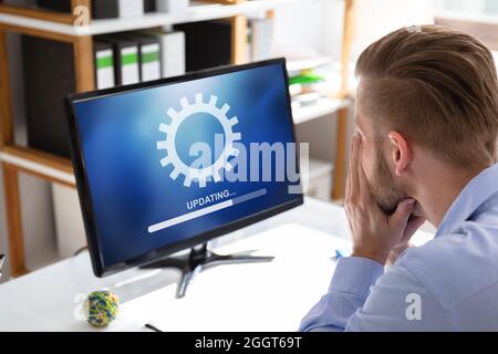 Installing Software Update Progress. Computer Loading Patch From Internet Stock Photo