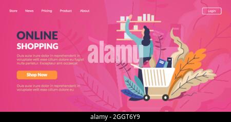 Online shopping, woman ordering products from site Stock Vector