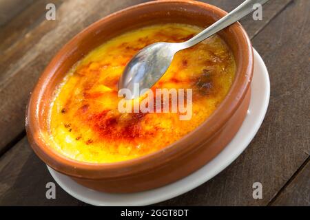 Creme brulee topped with caramel crust Stock Photo