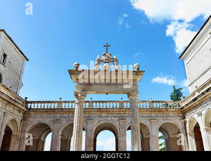 Montecassino-Italy-August 29 -2021 Cloister of  Bramante with loggia of Paradise  in Montecassino Abbey - Italy - Stock Photo