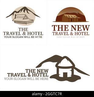 Hotel cabin camping mountain logo design Stock Vector