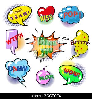 Vector pop art speech bubbles with fashion phrases Stock Vector