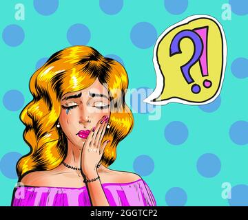 Vector vintage pop art illustration of crying woman Stock Vector