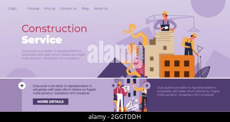 Construction service, builder team building house Stock Vector