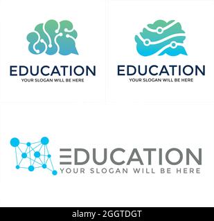 Education technology software icon brain tech logo design Stock Vector