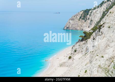 Aerial view on famous beach Egremni at Lefkada island, Greece. Stock Photo