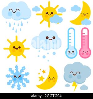 Cute weather icons. Illustration set Stock Photo