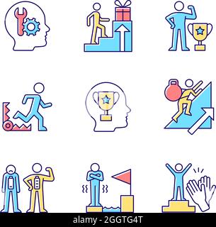 Strong motivation RGB color icons set Stock Vector