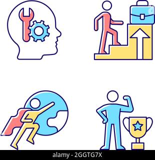 Motivation at work RGB color icons set Stock Vector