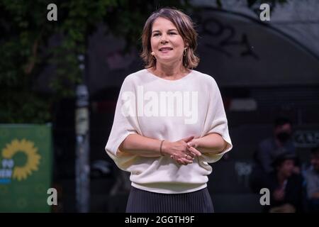 The new German foreign minister Annalena Baerbock. Bundestag election campaign event of Buendnis 90/Die Gruenen at Wilhelmplatz in Cologne Nippes. Stock Photo