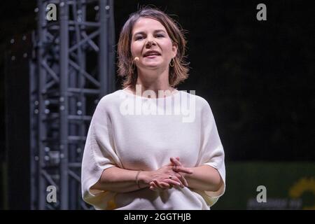 The new German foreign minister Annalena Baerbock. Bundestag election campaign event of Buendnis 90/Die Gruenen at Wilhelmplatz in Cologne Nippes. Stock Photo