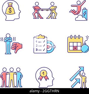 Motivation stimulus RGB color icons set Stock Vector