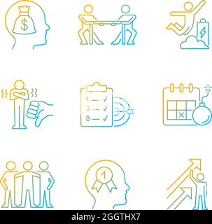 Motivation stimulus gradient linear vector icons set Stock Vector