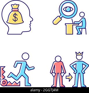 Extrinsic motivation RGB color icons set Stock Vector