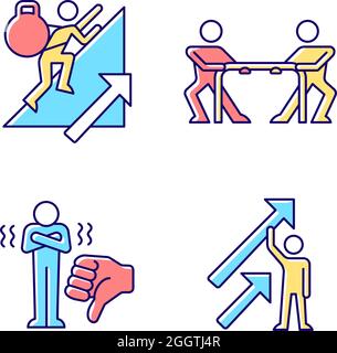 Motivation complications and results RGB color icons set Stock Vector