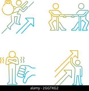 Motivation complications and results gradient linear vector icons set Stock Vector