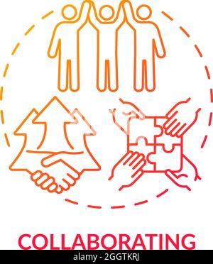 Collaborating red gradient concept icon Stock Vector