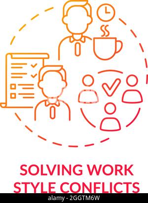 Solving work style conflict red gradient concept icon Stock Vector