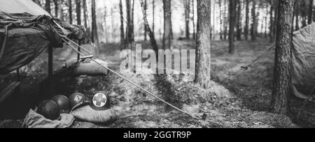 WWII American Metal Helmets Of United States Army Infantry Soldi Stock ...