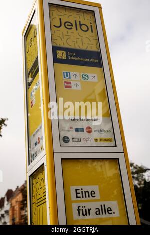 Berlin, Germany. 02nd Sep, 2021. Sign to a Jelbi rental station. Credit: Carsten Koall/dpa/Alamy Live News Stock Photo