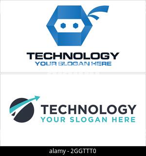 Technology head robot ninja logo design Stock Vector