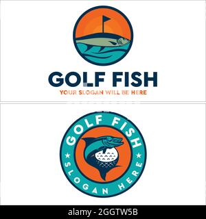 Golf fish symbol sport logo design Stock Vector