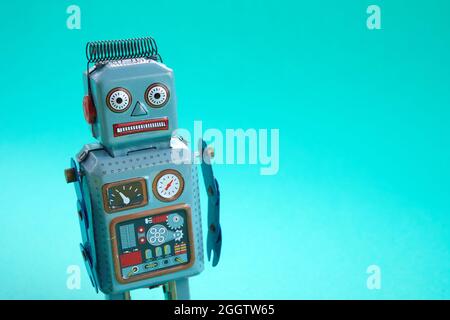 Page not found template. Robot toy repairman. Stock Photo
