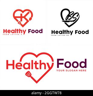 Healthy food heart line vector logo design  Stock Vector