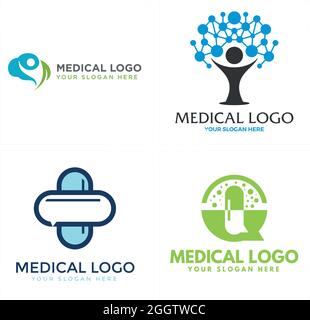 Medical medicine people molecule connection technology logo design Stock Vector